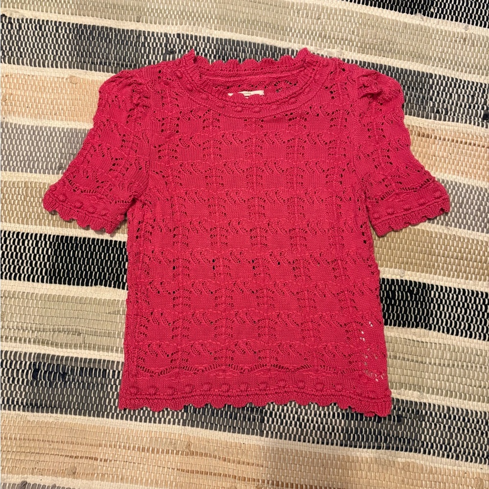 Anthropologie Vibrant Pink Knit Lace Blouse
